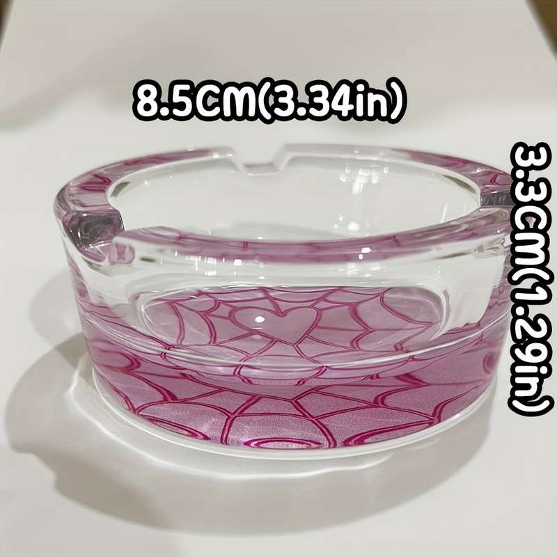 1pc Pink Spider Web Pattern Glass Ashtray 8.5CM Sweet Cute Pink Round Ashtray Creative Luxury O