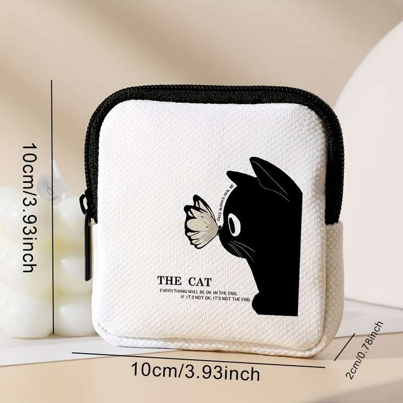 1pc Chic Cat Butterfly Print Coin Purse for Women Versatile Key Card Holder Durable Polyeste