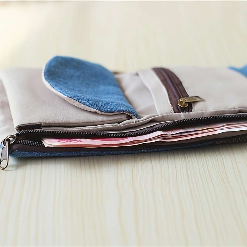 1pc Compact Bifold Wallet with Golden Snap Closure Unisex Fabric Coin Purse Card Holder Black