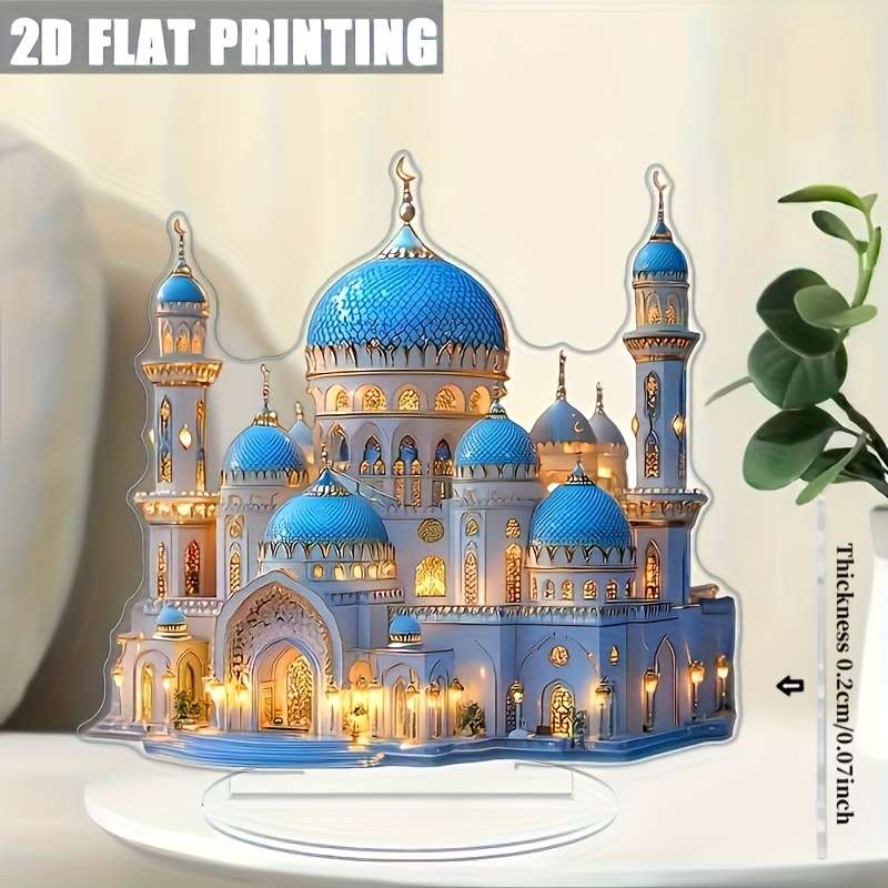 1pc 2D Flat A Vintage Acrylic Mosque Model Made of  Acrylic Featuring a Stand Multifunctional Rama