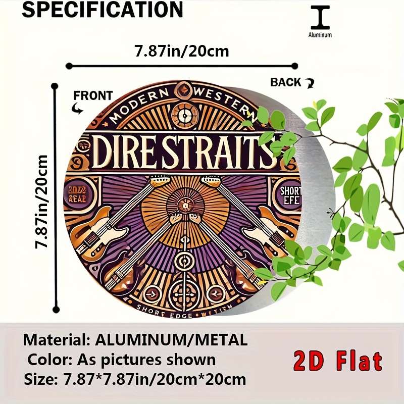 1pc  Vintage Dire Straits Art Tin Sign Retro Aluminum Wall Decor with Electric Guitar Design