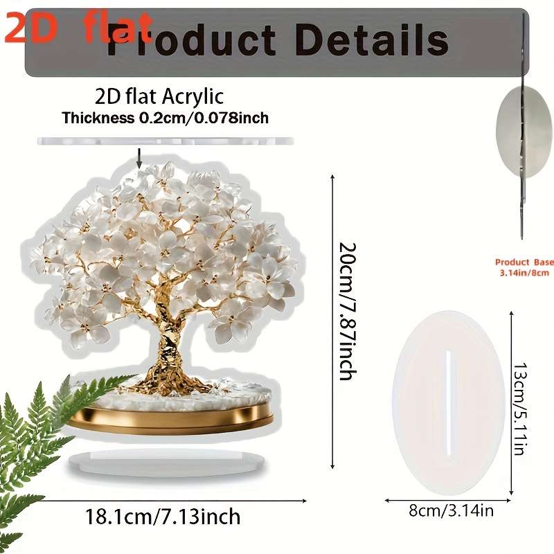 1pc 2D Flat  Elegant Bohemian Cherry Blossom Acrylic Tabletop Decor  Design with Golden Tr