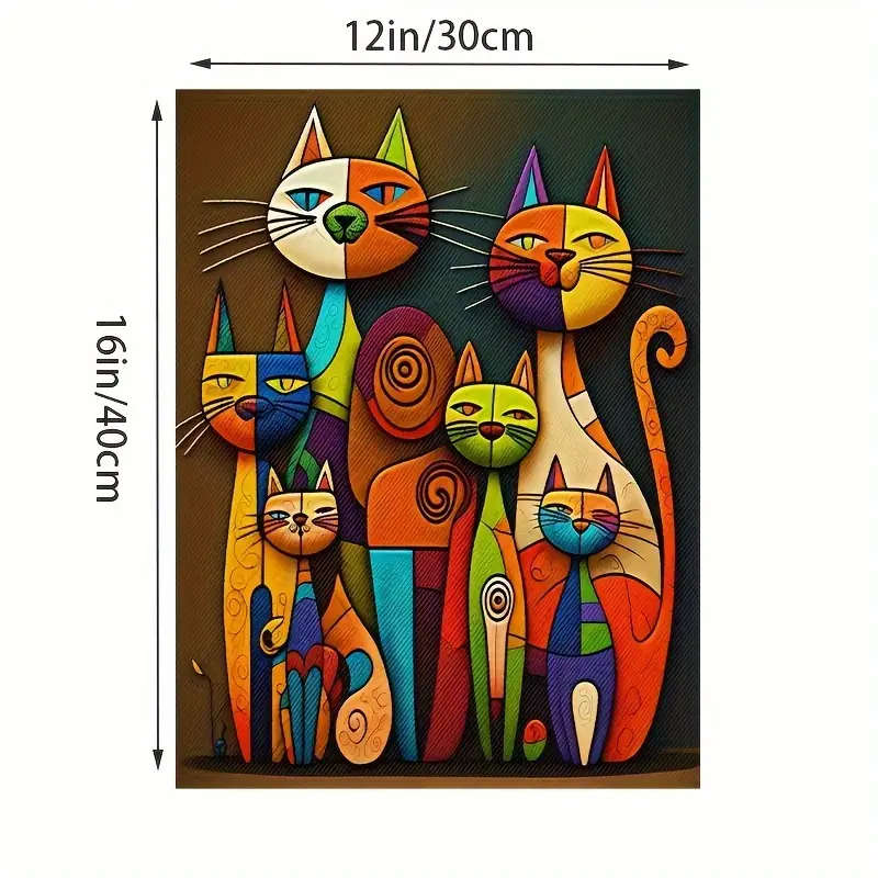 1pc Colorful Abstract Cat Canvas Art Frameless 30.48x40.64cm Vibrant Rainbow Cartoon Animal Wall Dec