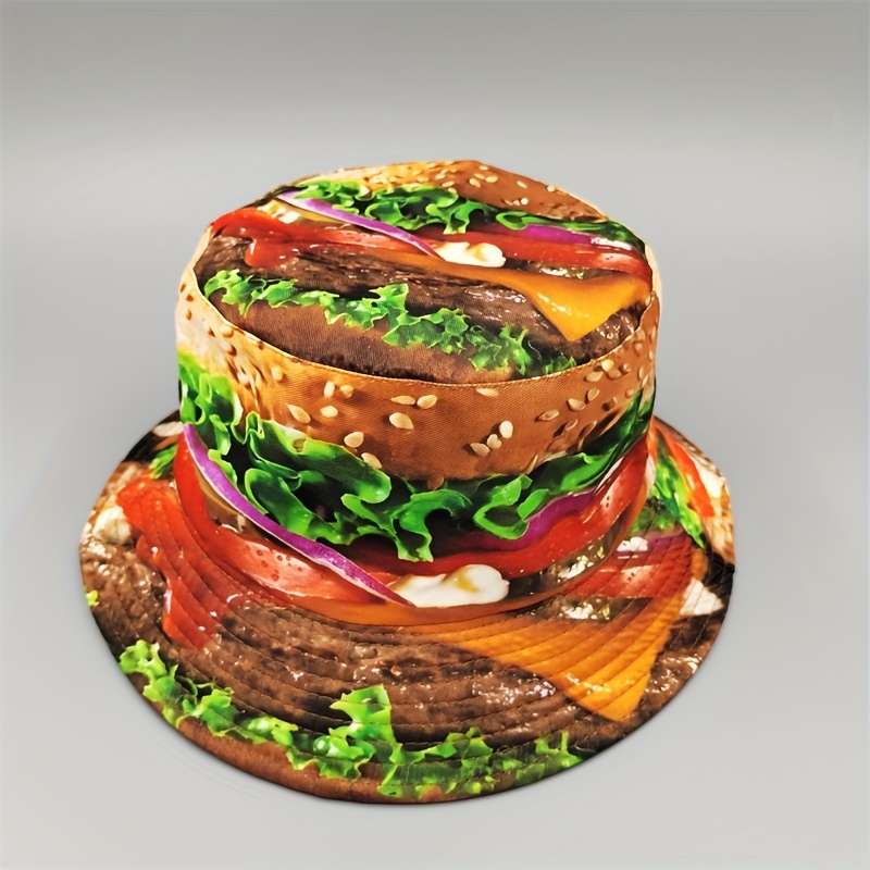 1pc 1pc Novelty Burger Pattern Bucket Hat Cartoon Y2K Style Fisherman Cap Reversible Casual Outd