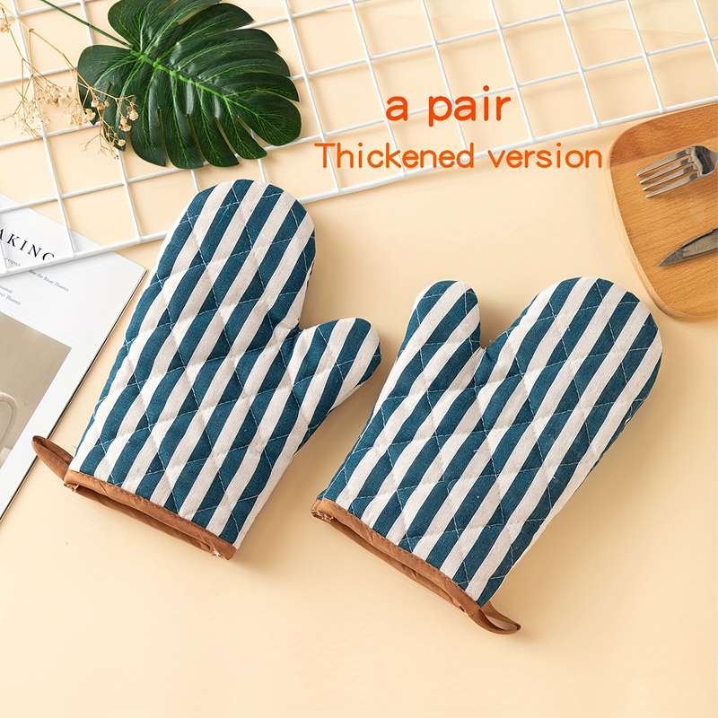 2pcs Heat-Resistant Kitchen Oven Mitts Thickened Polyester withLinen-Like Texture Red Wh