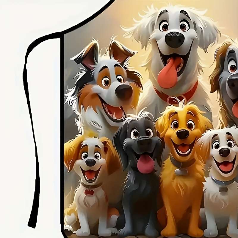 1pc Funny Cartoon Dogs Apron Polyester 100% Woven Fabric 150g m? Versatile Kitchen Apron fo