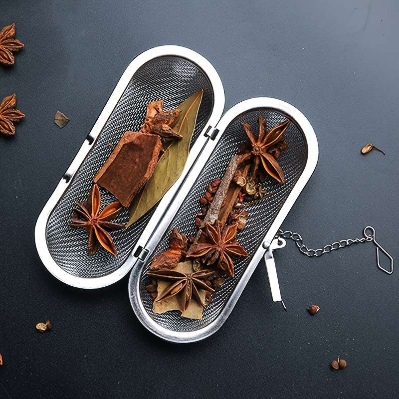 1pc Stainless Steel Cooking Spices Infuser Fine Mesh Loose Tea Herbal Strainer Extended Chain K