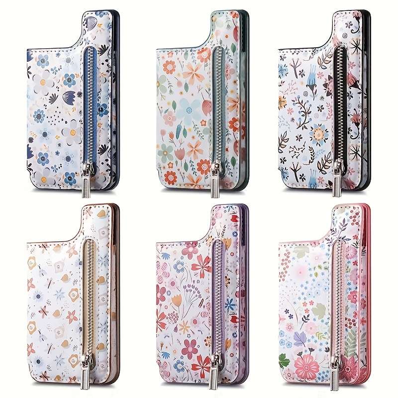 1pc Stylish Floral Mobile Phone Wallet with Zipper Coin Purse And Card Slots Your Basic Phone
