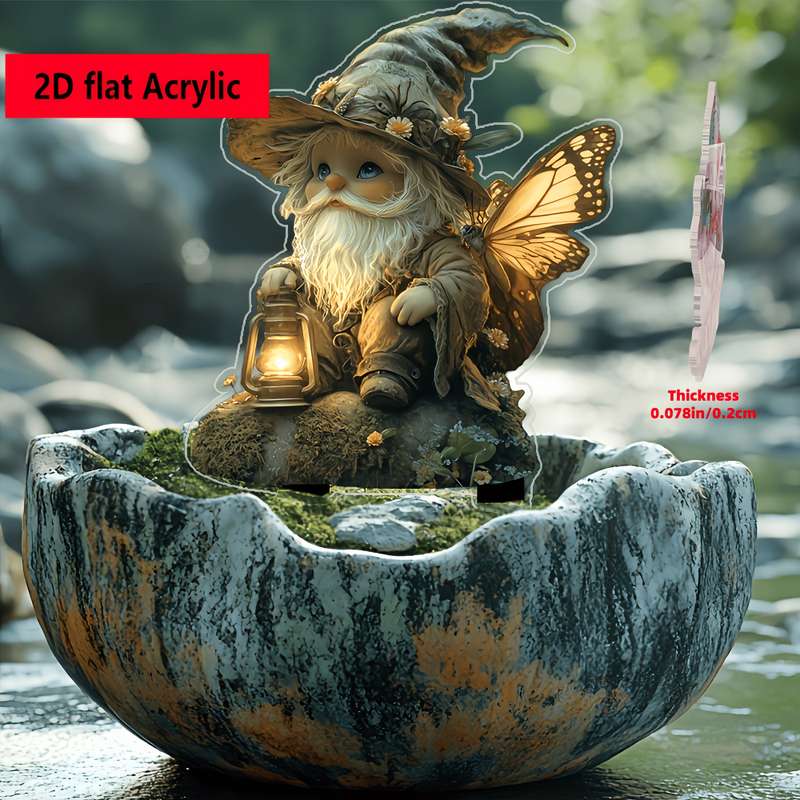 1pc 2D Flat  Acrylic Fairy Garden Gnome with Butterfly Wings Whimsical
