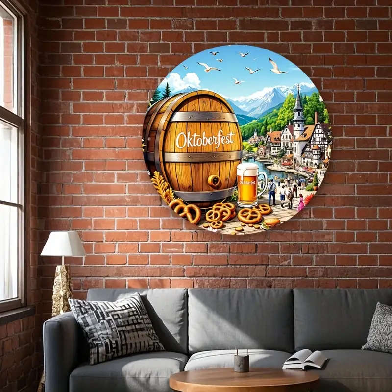 1pc Round Aluminum Oktoberfestival Town Sign The Perfect Gift for Bedrooms Kitchens Gaming Rooms Bal