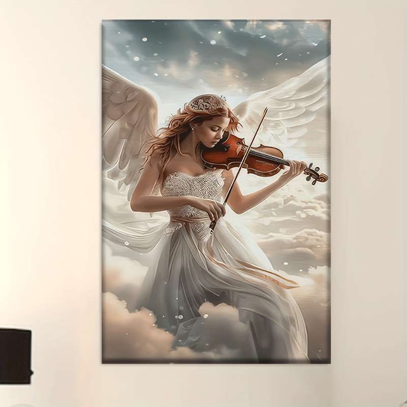 1pc  Canvas Painting--Unframed A Woman in a White Dress with a Violin Posters And Prints Liv