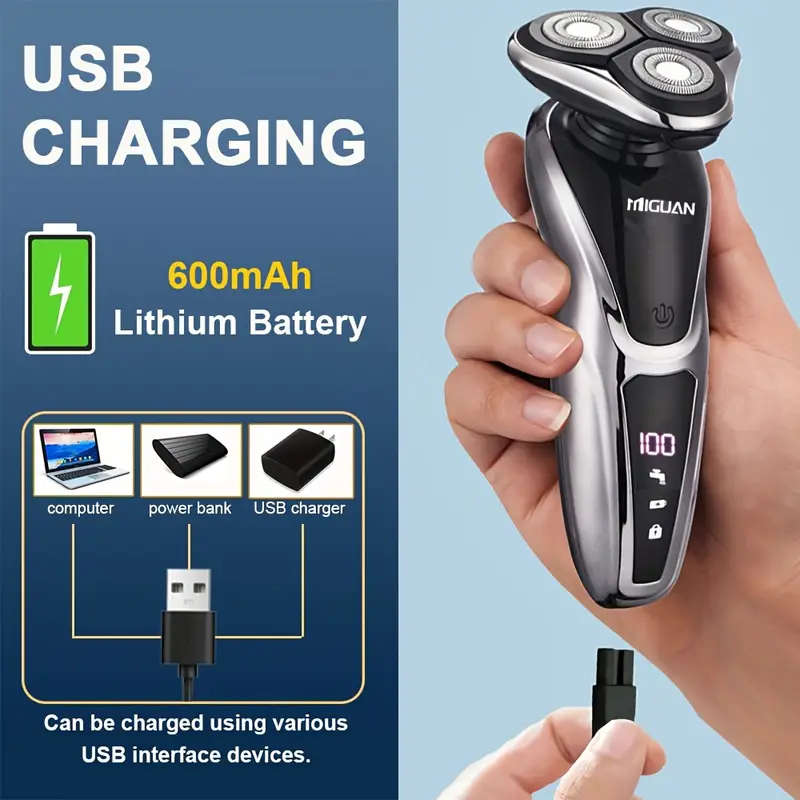1pc Electric Shaver for Man Men'S Razor 600mAh Rechargeable Lithium Battery LED Display Stainless St