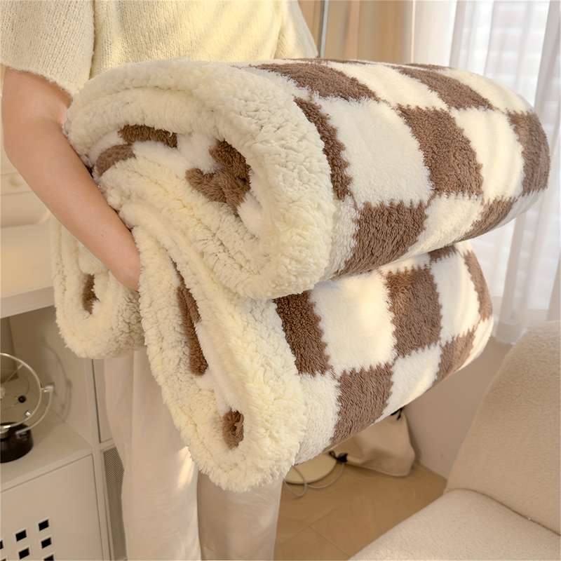 1ps Blanket Color Coffee White Plaid size 71X79inch 180X200CM