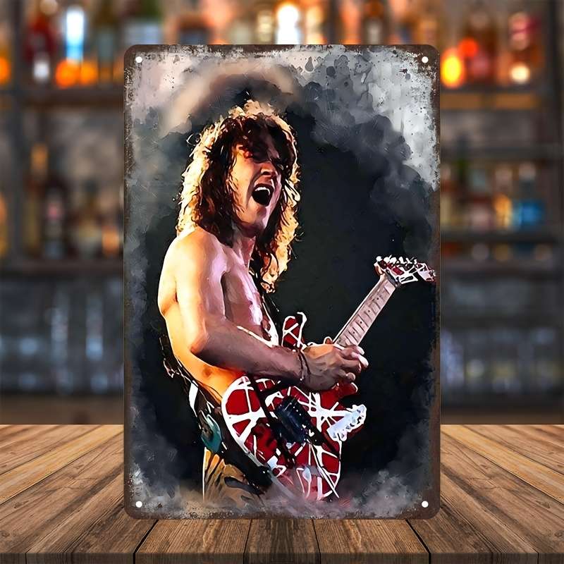 1pc Eddie Van Halen Rock Poster Vintage Metal Aluminum logo adorns Home Garage Bar Coffee Bar Garde