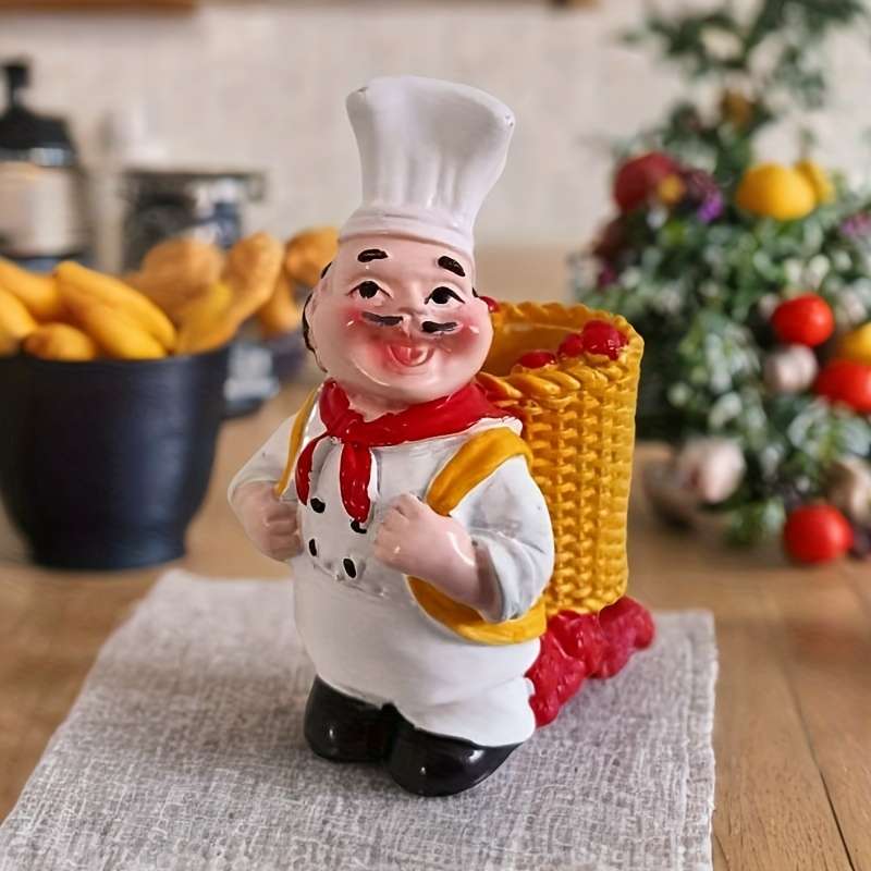 1pc Chef Figurine Toothpick Holder ABS Resin Kitchen Decor with Basket Ideal for Hanukkah F