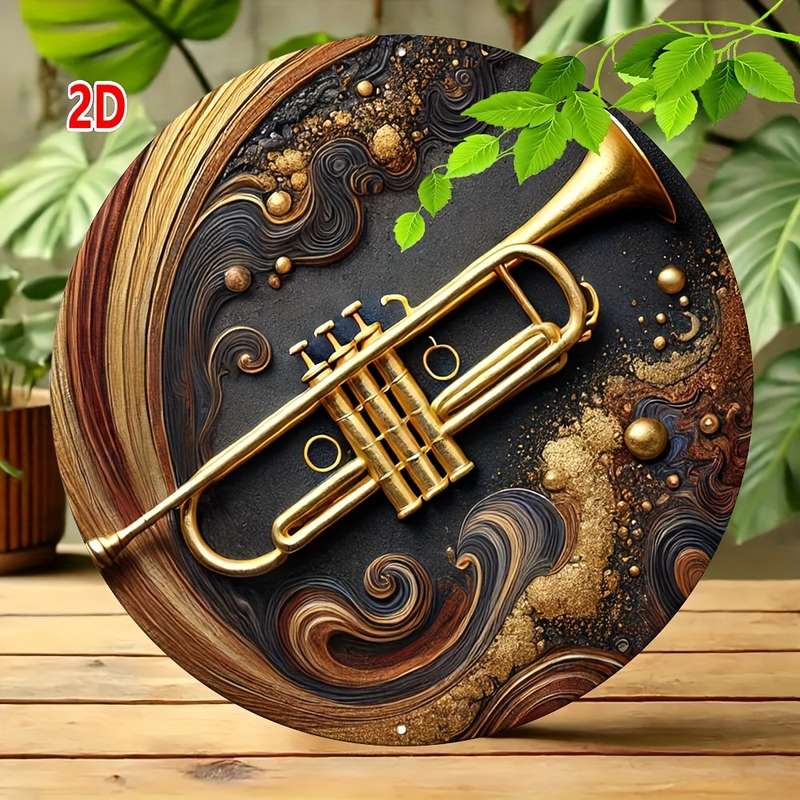 1pc Jazz Club-Inspired Aluminum Trumpet Wall Art Versatile Indoor Outdoor Decor for Home Garden