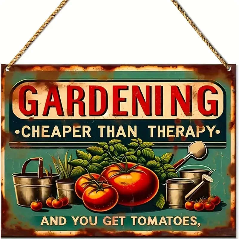 1pc Rustic Wooden Garden Sign Gardening Cheaper Than Therapy You Get Tomatoes 19.99x12.7cm Wall Art