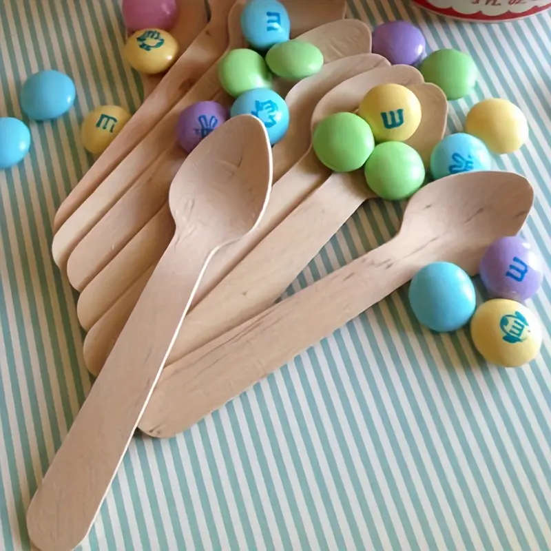 100pcs Disposable Food Grade Birch Wood Mini Scoop Ice Cream Scoop 9.53cm Cake Ice Cream Dessert Tab