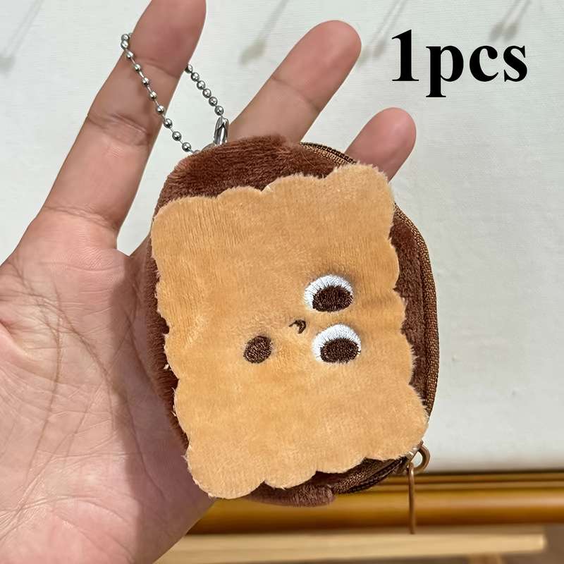 1pc Adorable Cookie-Shaped Faux Fur Pouch Mini Wallet with Keychain Perfect for Storing Coins L