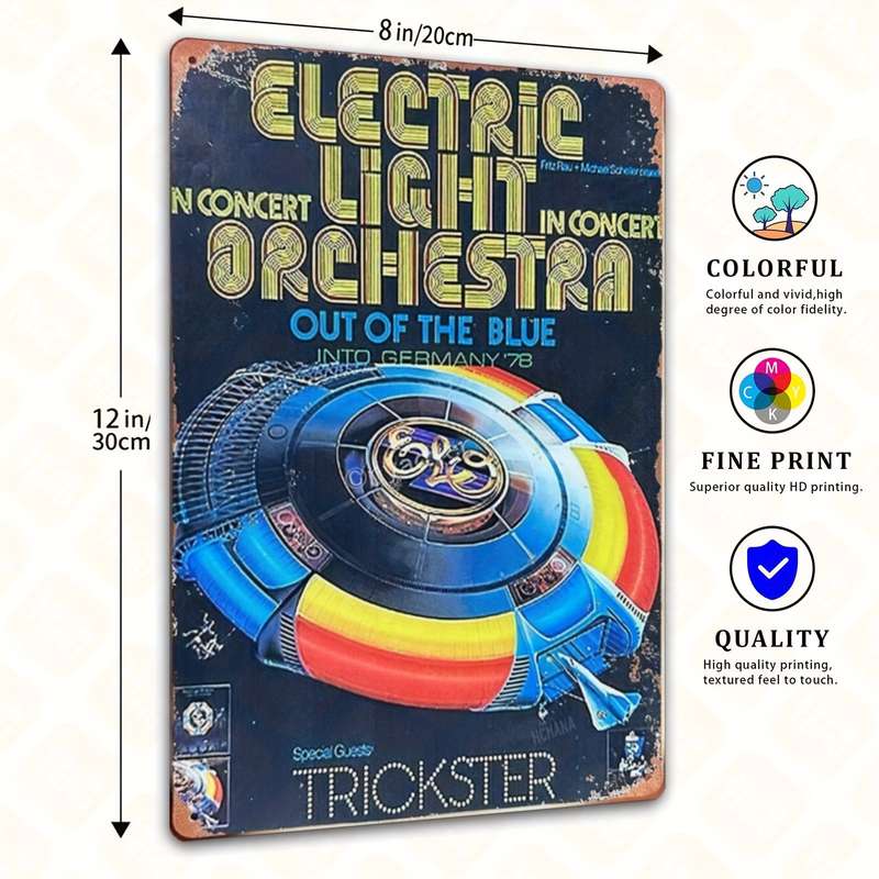 1pc  Vintage Electric Light Orchestra ELO Tin Sign Frameless Retro-Inspired Metal Wall Art wi