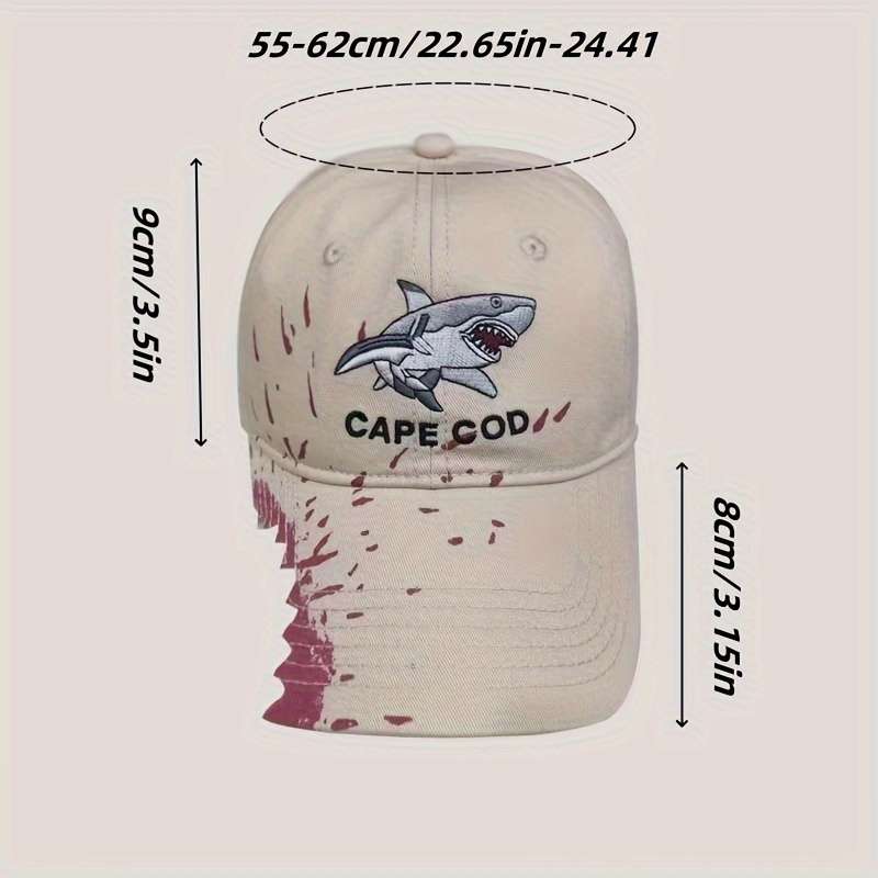 1pc Cape Code Shark Baseball Cap Distressed Design with Shark Logo Breathable Cotton Perfect fo