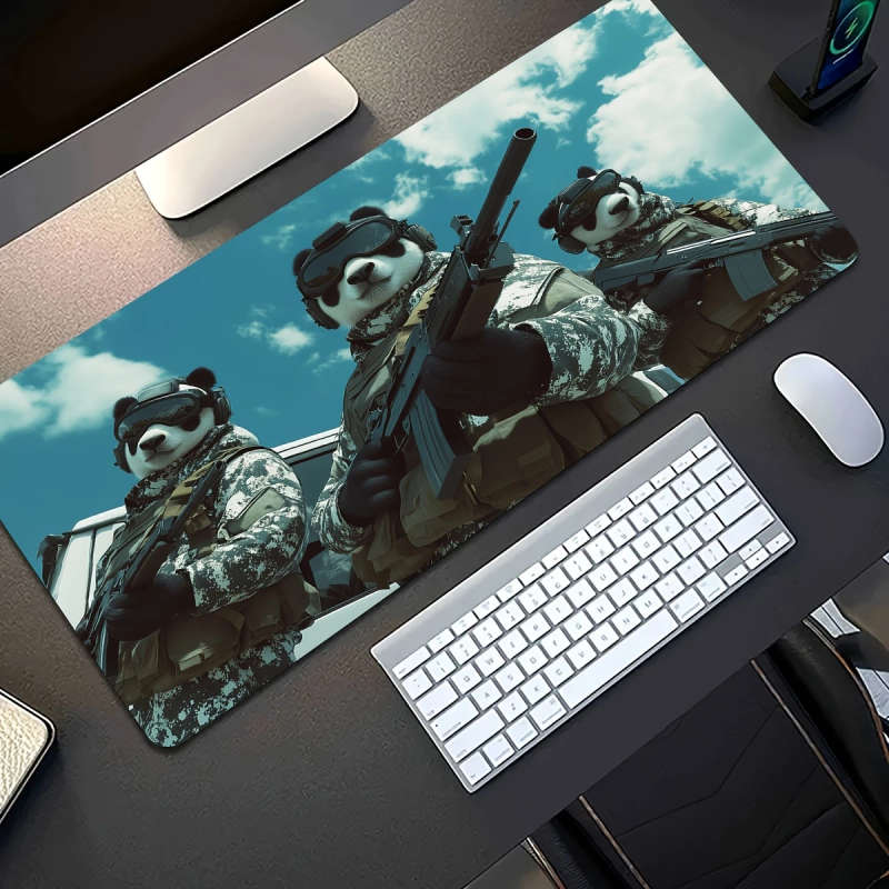 1pc 30x80cm Panda Warrior Military-Themed Gaming Mouse Pad Stylish Durable Rubber Desk Accessory
