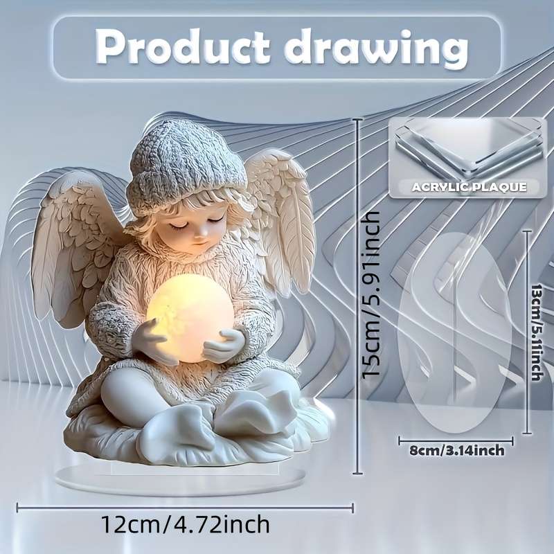 1pc 2D Flat  Glowing  Acrylic Angel Figurine with Illuminated Orb Perfect Desk Living Room De