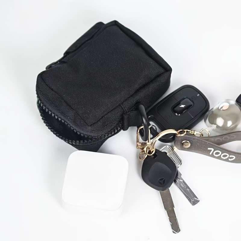 1pc Outdoor Canvas Waist Bag Black Oxford Cloth Secure Zippered Coin Pouch with Clip Durable