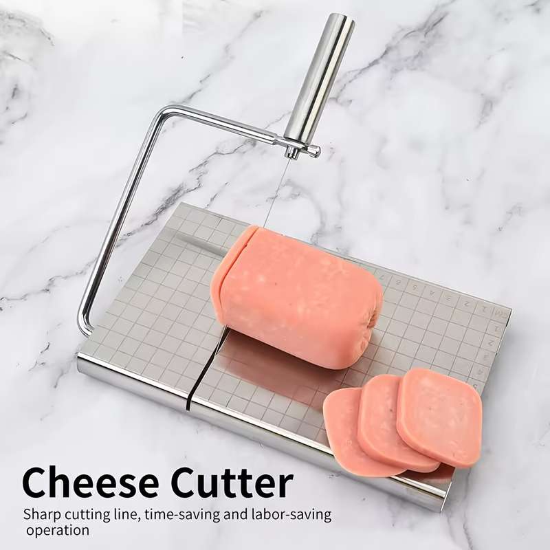 1pc Stainless Steel Cheese Slicer with Built-in Scale Manual Cheese Sausage Ham Cutter Ergono