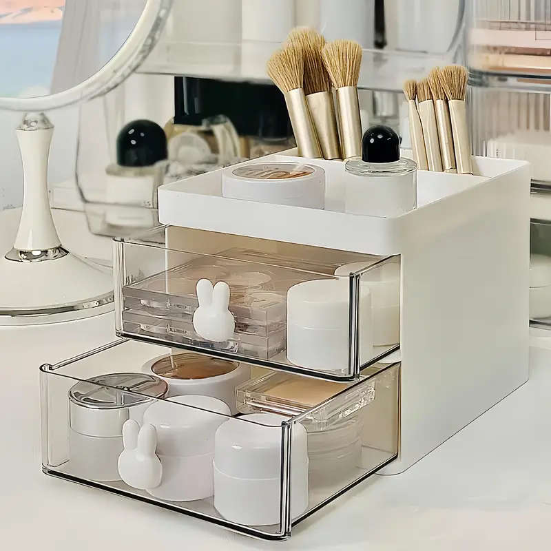 1pc Cute Rabbit Multi-grid Plastic Desktop Storage Drawer Box Adjustable Freestanding Durable Storag