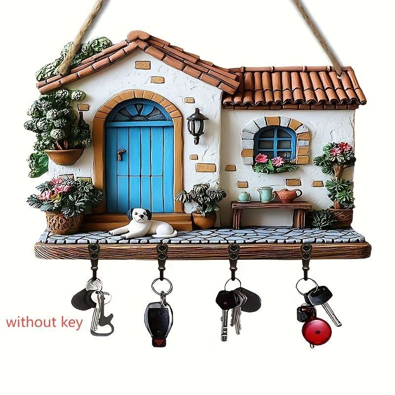 1pc puppy and house wooden key hanger key storage with hooks four-season multi-functional artisti