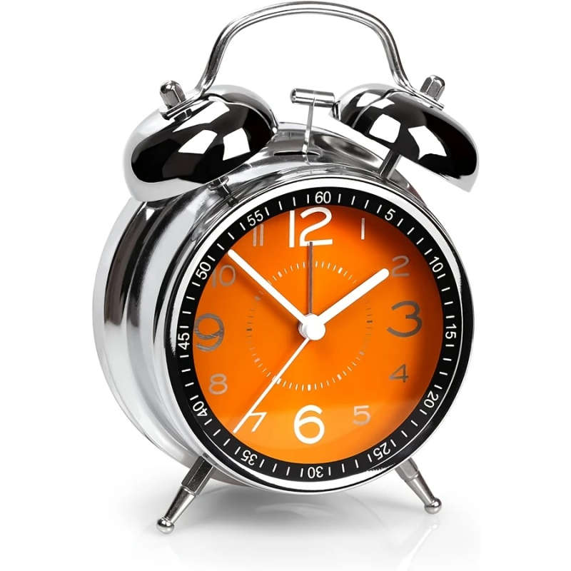 1pc Chic Metal Alarm Clock with Glass Face Luminous Silent Quartz Movement Anti-Fall Design