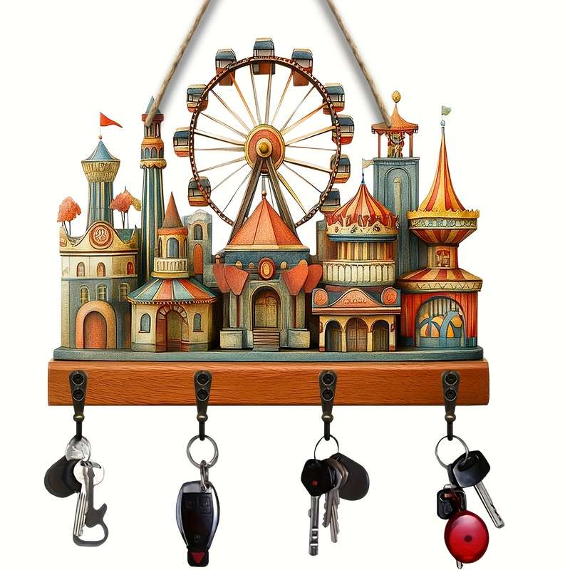 1pc Amusement Park ferris wheel home wooden key hanger key storage with hooks four-season multi-f