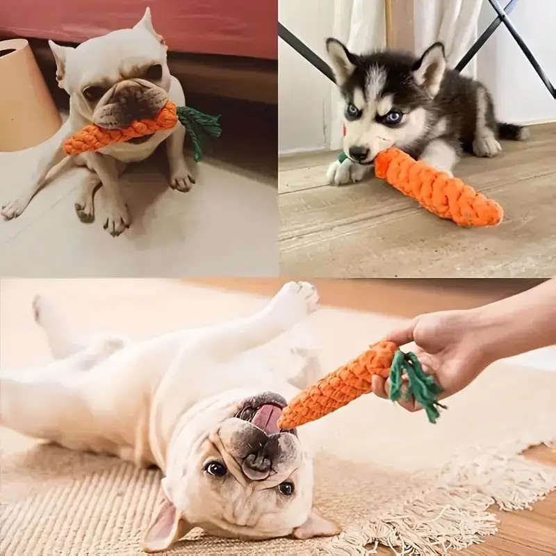 1pcs Durable Dog Chew Toy Carrot Design Braided Fabric Rope for Teeth Grinding and Interactive Play