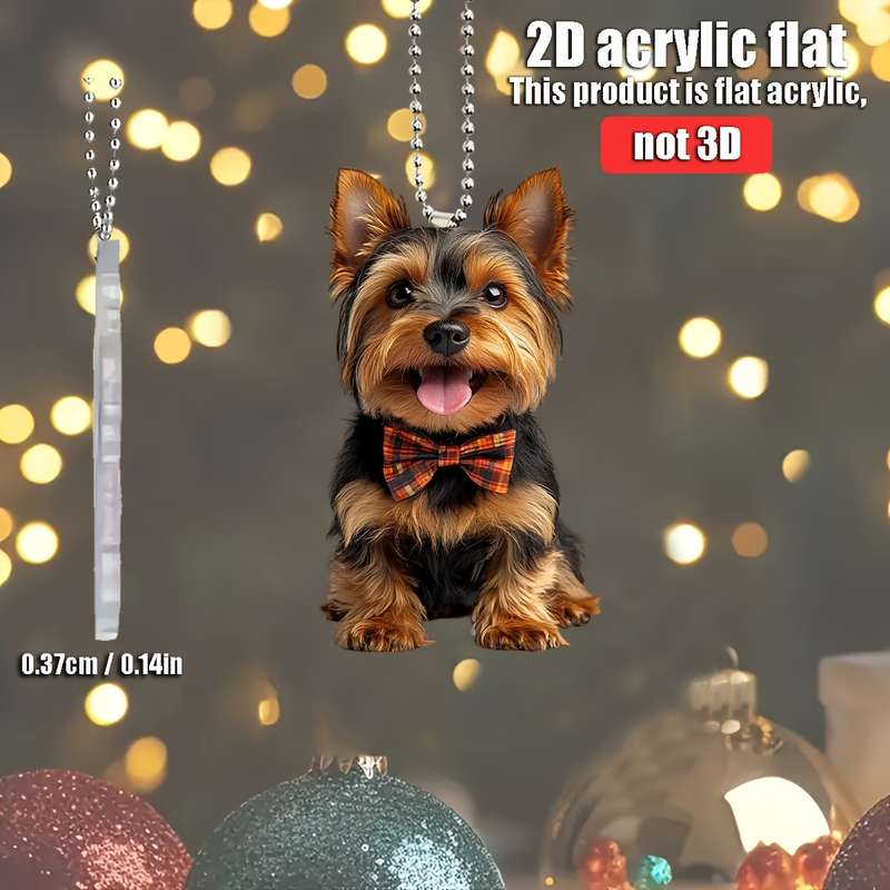 1pc 2D Flat   acrylic flat  A cute Yorkshire Terrier wearing a bow hanging accessories  f