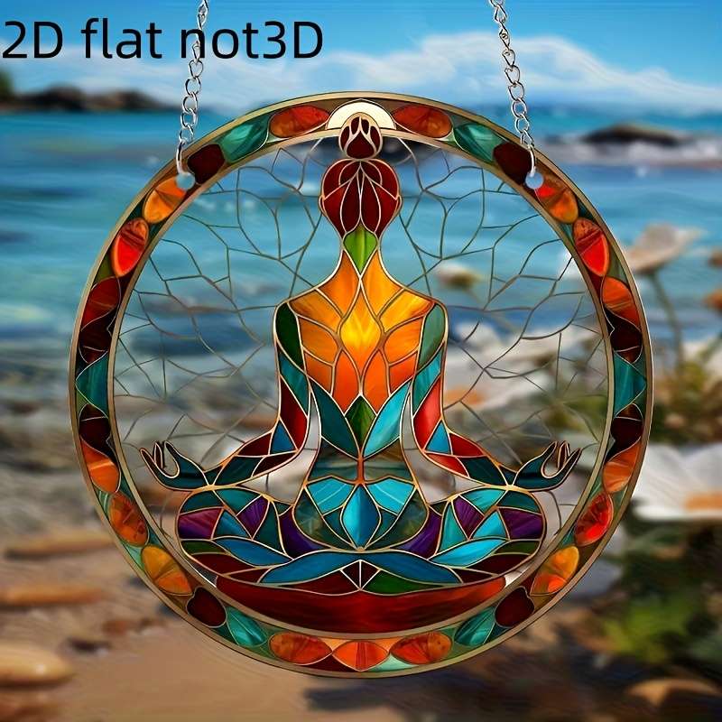 1pc 2D Flat  A  Acrylic Decorative Piece Yoga Style Acrylic Sun Catcher Colorful Glass Style