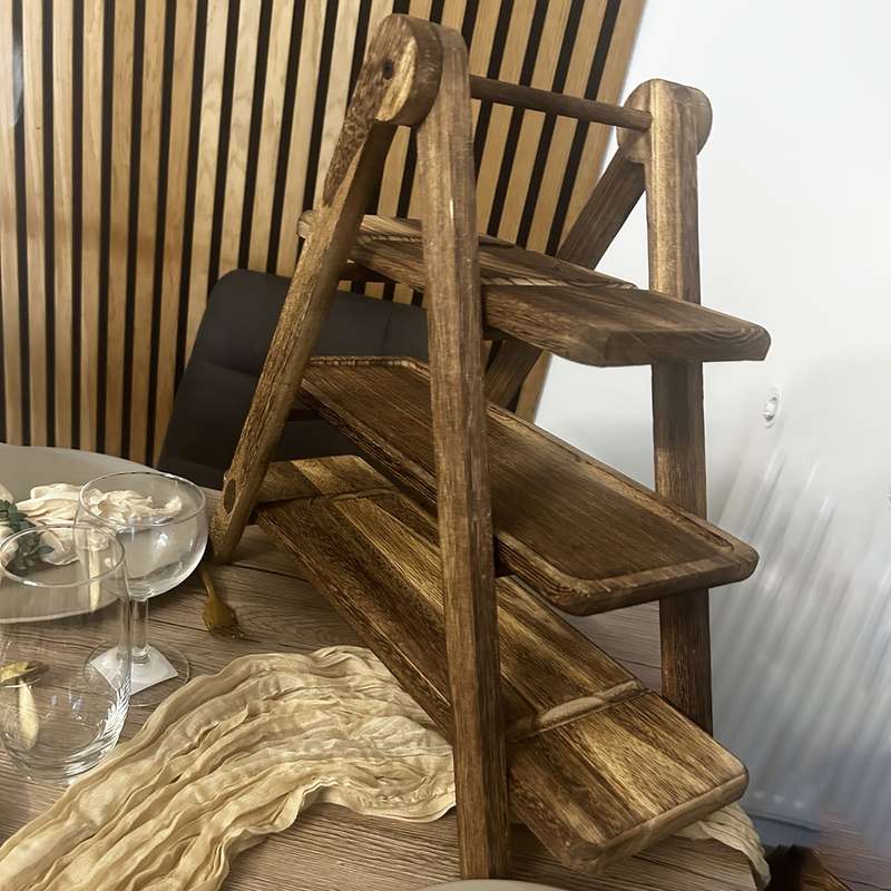 3-Tier Wooden Serving Tray Acacia Hardwood No Power Required Kitchen Organizer Buffet Displ
