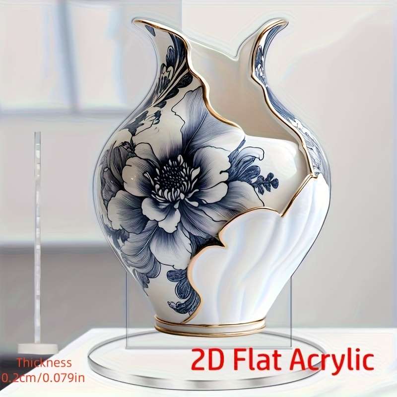 1pc 2D Flat   Bohemian Acrylic Decorative Vase with Elegant Floral Design  Base White