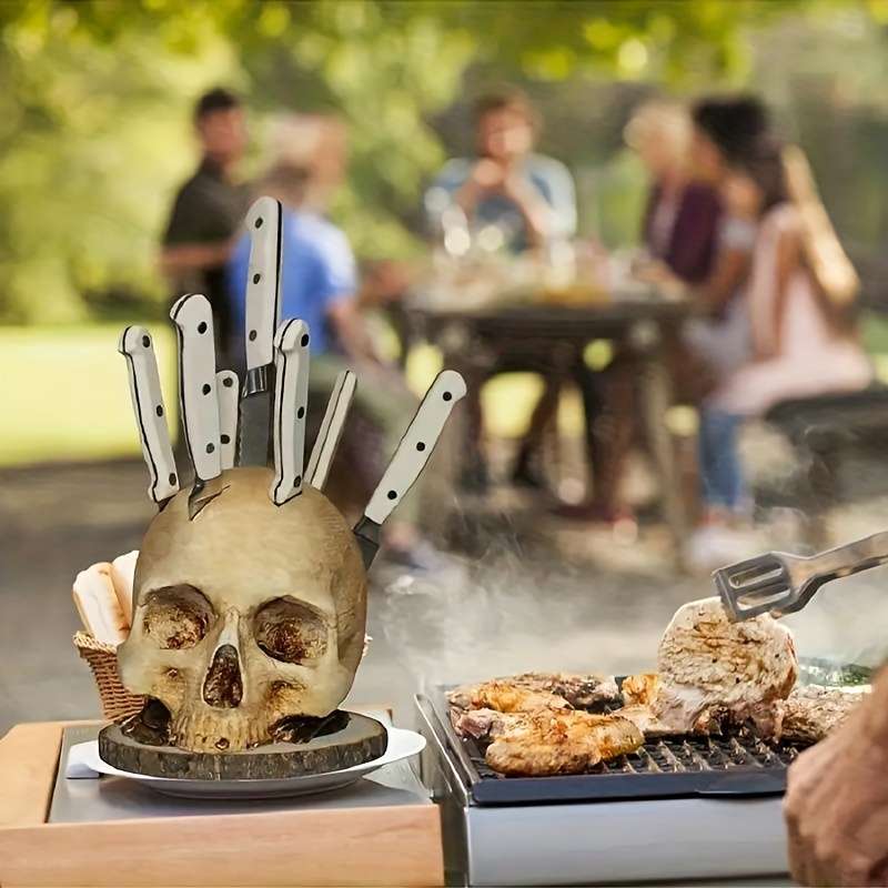 1pc Skull Knife Holder for Kitchen Storage Skull Knife Holder Kitchen Decorations Horror Ki