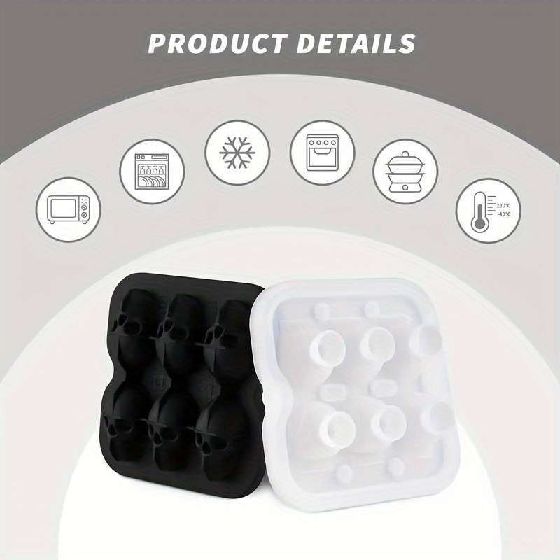 6-Grid Skull Ice Cube Mold Silicone Skull Ice Tray Halloween Ice Cube Mold Jelly Candy Ice