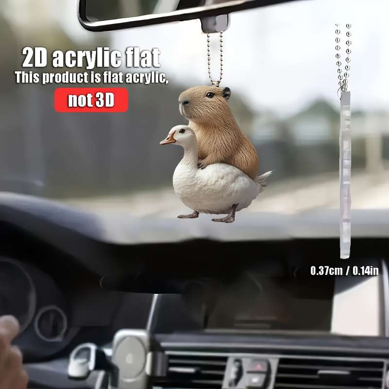 1pc 2D Flat   Capybara Riding Goose Acrylic Hanging Ornament  Design for Car Rearview