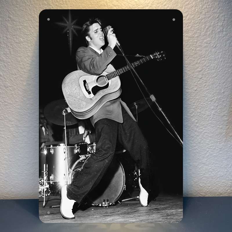 1pc Vintage Elvis Metal Sign 20.32x30.48 cm Wall Decor with Guitar Microphone Design Ideal fo