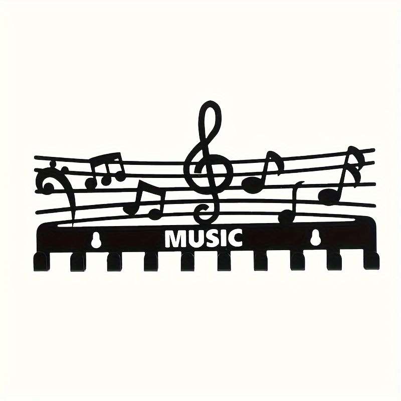 1pc Black Iron Music Note Key Hook Rack Multifunctional Wall-Mounted Storage Organizer Painted Fin