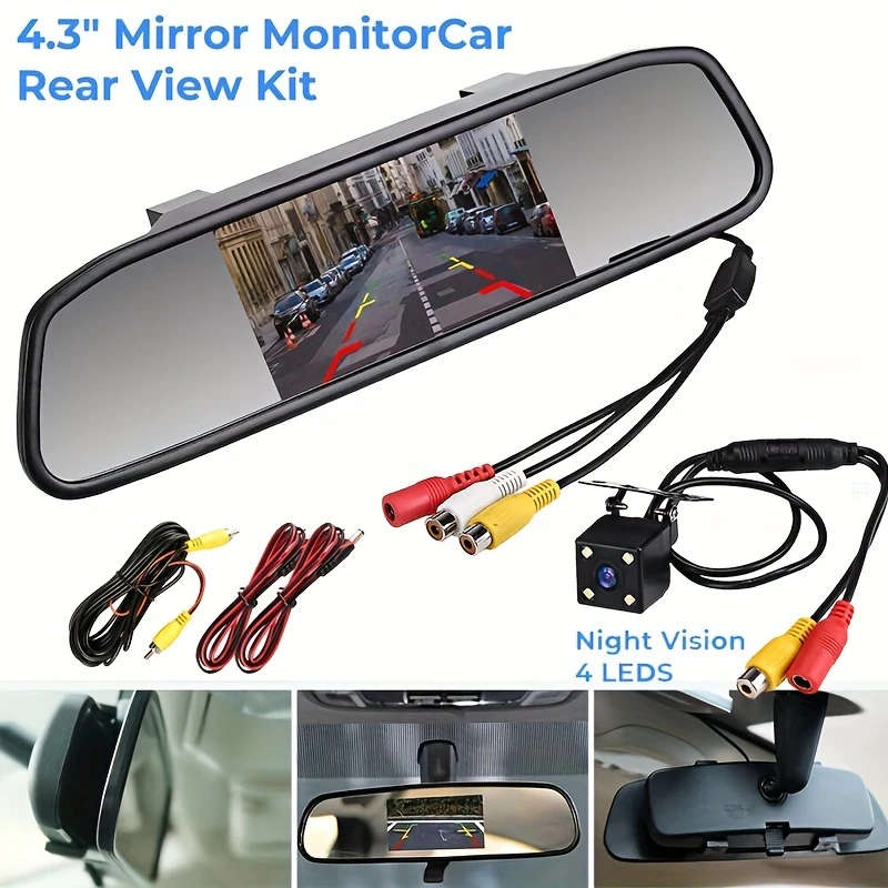 1pc HD 10.92cm TFT LCD Rearview Mirror Monitor with Night Vision Backup Camera Easy Installation Dua