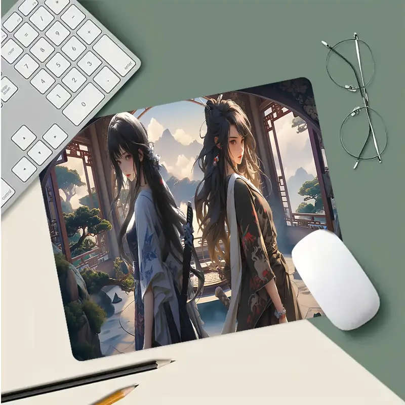 1pc 21x26cm Ergonomic Non-Slip Rubber Gaming Mouse Pad with Dual Samurai Warriors Design