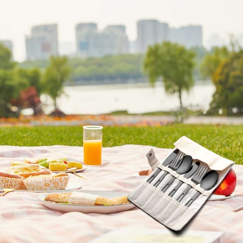 6pcs Stainless Steel Outdoor Camping Cutlery Set Modern Minimalist Design 2 Forks 2 Knives 2