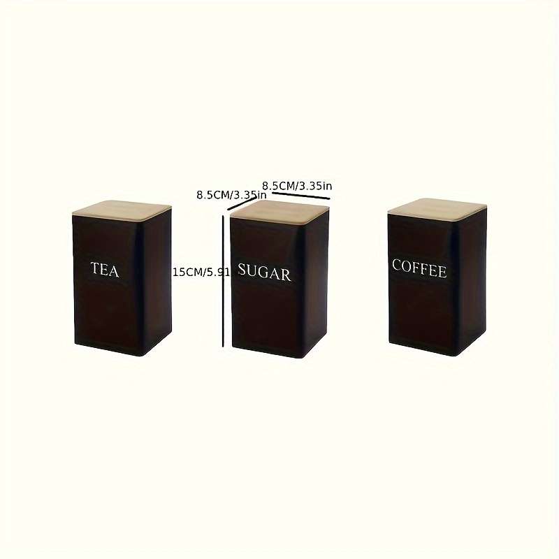 LDQ Set of 3 Iron Kitchen Canisters with Wooden Lids Washable Uncharged Engraved Label Stor