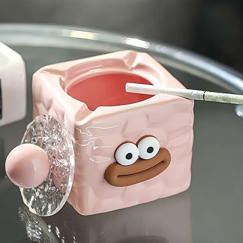 1pc Creative Cute Ceramic Ashtray Square Shape Contemporary Style High-end Tabletop Decoration