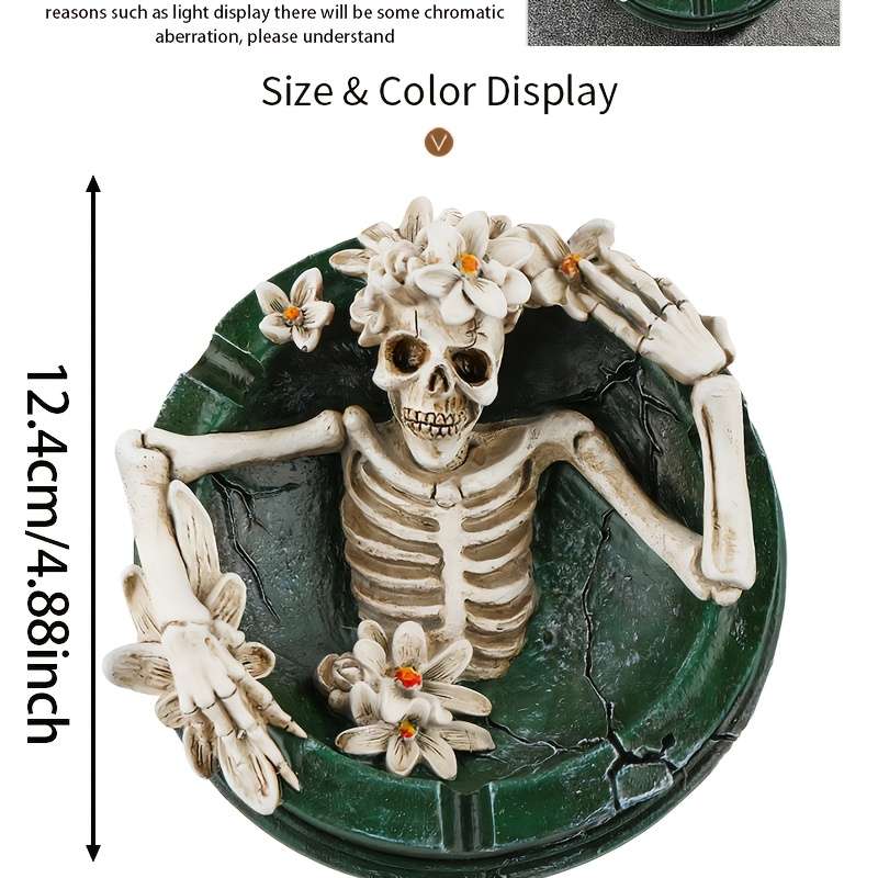 1pc New Flowering Skull Ashtray Desktop Storage Resin Crafts Desktop Decoration Home Office Des
