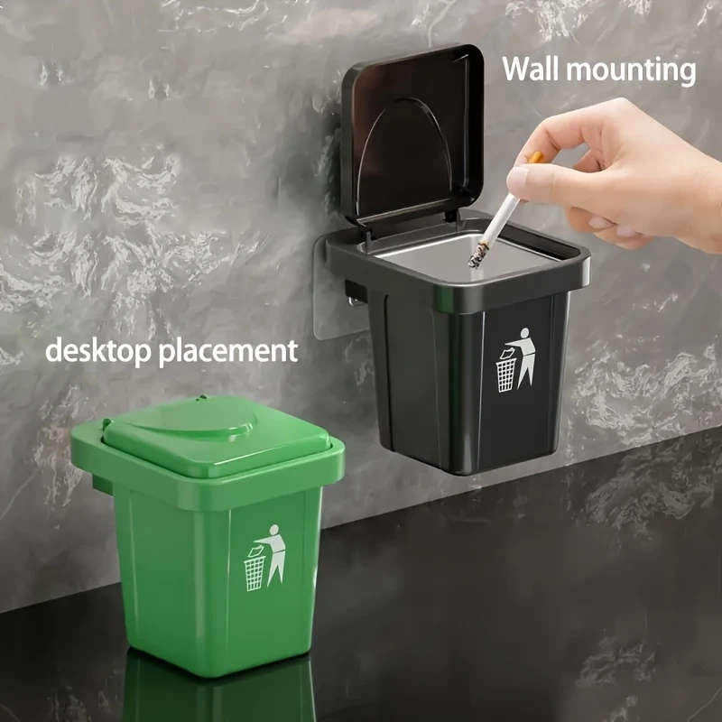 1pc LDQ Stainless Steel Wall-Mounted Ashtray with Red Lid No Drilling Required Modern Square Design